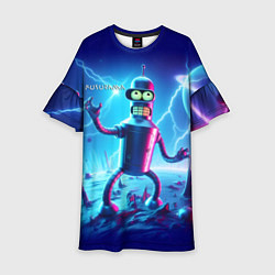 Платье клеш для девочки Bender on neon planet - ai art fantasy, цвет: 3D-принт