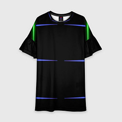 Платье клеш для девочки Color black green purple stripes, цвет: 3D-принт