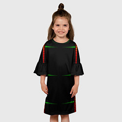 Платье клеш для девочки Color black green orange stripes, цвет: 3D-принт — фото 2