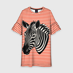 Платье клеш для девочки Зебра на оранжевых полосах, цвет: 3D-принт