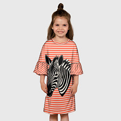 Платье клеш для девочки Зебра на оранжевых полосах, цвет: 3D-принт — фото 2