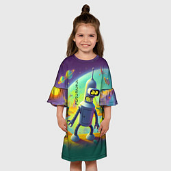 Платье клеш для девочки Робот-сгибальщик Бендер на планете крокодилов - не, цвет: 3D-принт — фото 2