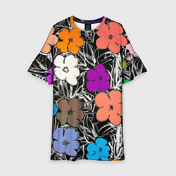 Платье клеш для девочки Уорхол цветы флуоресцент поп-арт, цвет: 3D-принт
