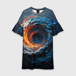 Платье клеш для девочки Краска синяя и оранжевая в форме вихря, цвет: 3D-принт