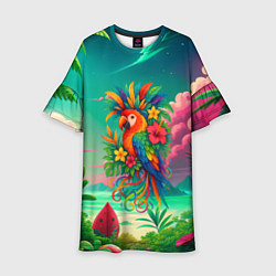Платье клеш для девочки Попугай и тропики, цвет: 3D-принт
