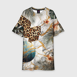 Детское платье Мрамор с цветами и леопардовый узор