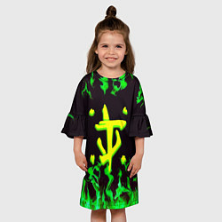 Платье клеш для девочки Doom зелёный огонь, цвет: 3D-принт — фото 2