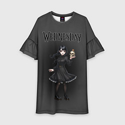 Платье клеш для девочки Уэнсдей в стиле аниме стоит и держит пузырек с ядо, цвет: 3D-принт