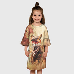 Платье клеш для девочки Винтажный лис на осеннем фоне, цвет: 3D-принт — фото 2