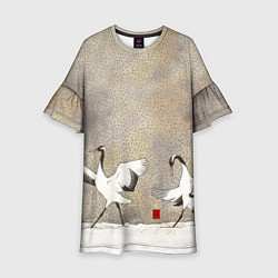 Платье клеш для девочки Журавли зимняя акварель, цвет: 3D-принт