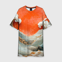 Платье клеш для девочки Японский пейзаж абстракция, цвет: 3D-принт