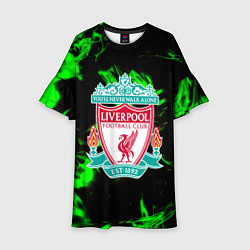 Платье клеш для девочки Liverpool зеленый огонь текстура, цвет: 3D-принт
