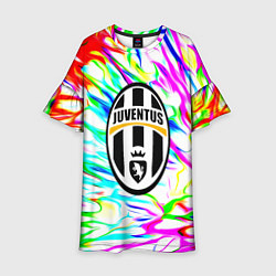 Платье клеш для девочки Ювентус жидкие краски текстура, цвет: 3D-принт