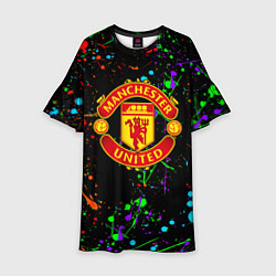 Платье клеш для девочки Манчестер Юнайтед неоновые краски, цвет: 3D-принт