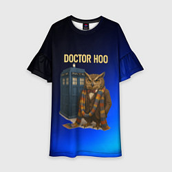 Платье клеш для девочки Doctor Hoo сова у телефонной будки, цвет: 3D-принт