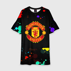 Платье клеш для девочки Манчестер Юнайтед краски неон, цвет: 3D-принт