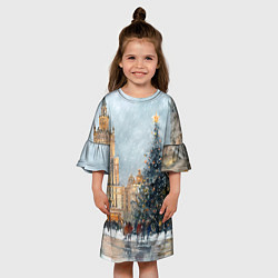 Платье клеш для девочки Новогодняя Москва, цвет: 3D-принт — фото 2