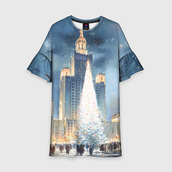 Платье клеш для девочки Новый год в Москве, цвет: 3D-принт