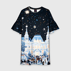 Платье клеш для девочки Салют в новогодней Москве, цвет: 3D-принт