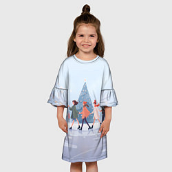 Платье клеш для девочки Новогодние выходные на катке, цвет: 3D-принт — фото 2