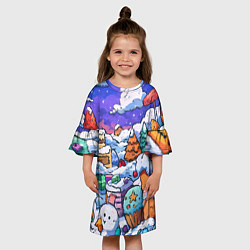 Платье клеш для девочки Новогоднее настроение из сладостей, цвет: 3D-принт — фото 2