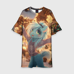 Платье клеш для девочки Лошадка отмечает новый год, цвет: 3D-принт