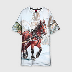 Платье клеш для девочки Лошадка с упряжкой подарков, цвет: 3D-принт