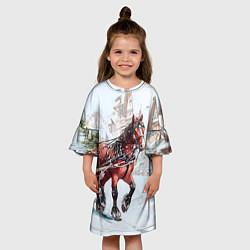Платье клеш для девочки Лошадка с упряжкой подарков, цвет: 3D-принт — фото 2