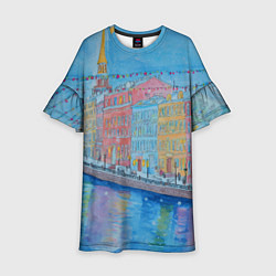 Платье клеш для девочки Новогодний рисованный Санкт-Петербург, цвет: 3D-принт