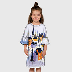 Платье клеш для девочки Новогодние домики на горе, цвет: 3D-принт — фото 2