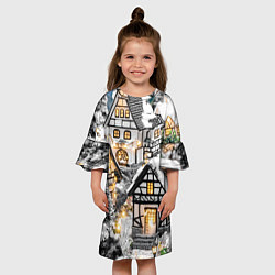 Платье клеш для девочки Объемные новогодние дома, цвет: 3D-принт — фото 2