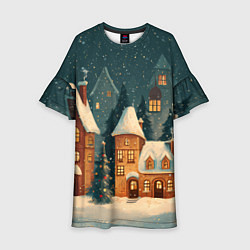 Платье клеш для девочки Сказочный Новогодний городок, цвет: 3D-принт