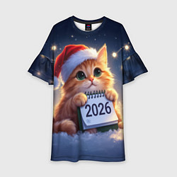 Платье клеш для девочки Кот который ждет новый год, цвет: 3D-принт