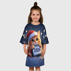 Платье клеш для девочки Кот который ждет новый год, цвет: 3D-принт — фото 2