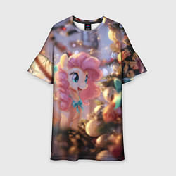 Платье клеш для девочки Милая новогодняя лошадка с крыльями, цвет: 3D-принт