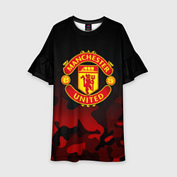 Платье клеш для девочки Манчестер Юнайтед камуфляж текстура, цвет: 3D-принт