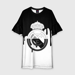 Платье клеш для девочки Реал Мадрид жидкие краски текстура, цвет: 3D-принт