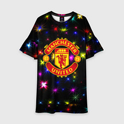 Платье клеш для девочки Манчестер Юнайтед праздничные огни, цвет: 3D-принт
