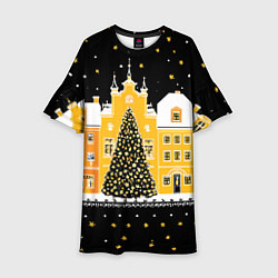 Платье клеш для девочки Новогодняя ночь в городе, цвет: 3D-принт