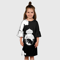 Платье клеш для девочки Реал Мадрид черно белые краски, цвет: 3D-принт — фото 2