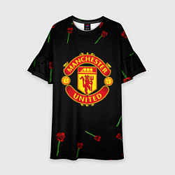 Платье клеш для девочки Манчестер Юнайтед розы, цвет: 3D-принт
