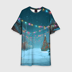 Платье клеш для девочки Новогодний вечер на улице, цвет: 3D-принт