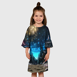Платье клеш для девочки Салют в новогоднюю ночь, цвет: 3D-принт — фото 2
