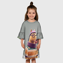 Платье клеш для девочки Новогодняя лошадка хипстер, цвет: 3D-принт — фото 2