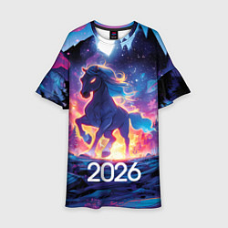 Платье клеш для девочки 2026 Фэнтези лошадка, цвет: 3D-принт