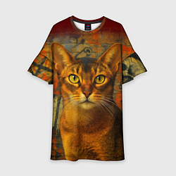 Платье клеш для девочки Абиссинская кошка на фоне кирпичной стены с граффи, цвет: 3D-принт