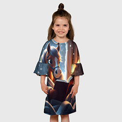 Платье клеш для девочки Лошадка с книгой, цвет: 3D-принт — фото 2