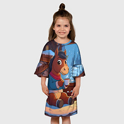 Платье клеш для девочки Лошадка у камина, цвет: 3D-принт — фото 2