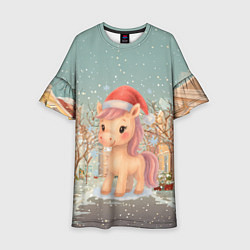Платье клеш для девочки Маленькая новогодняя милая лошадка, цвет: 3D-принт