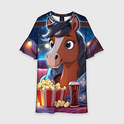 Детское платье Новогодняя лошадка с попкорном